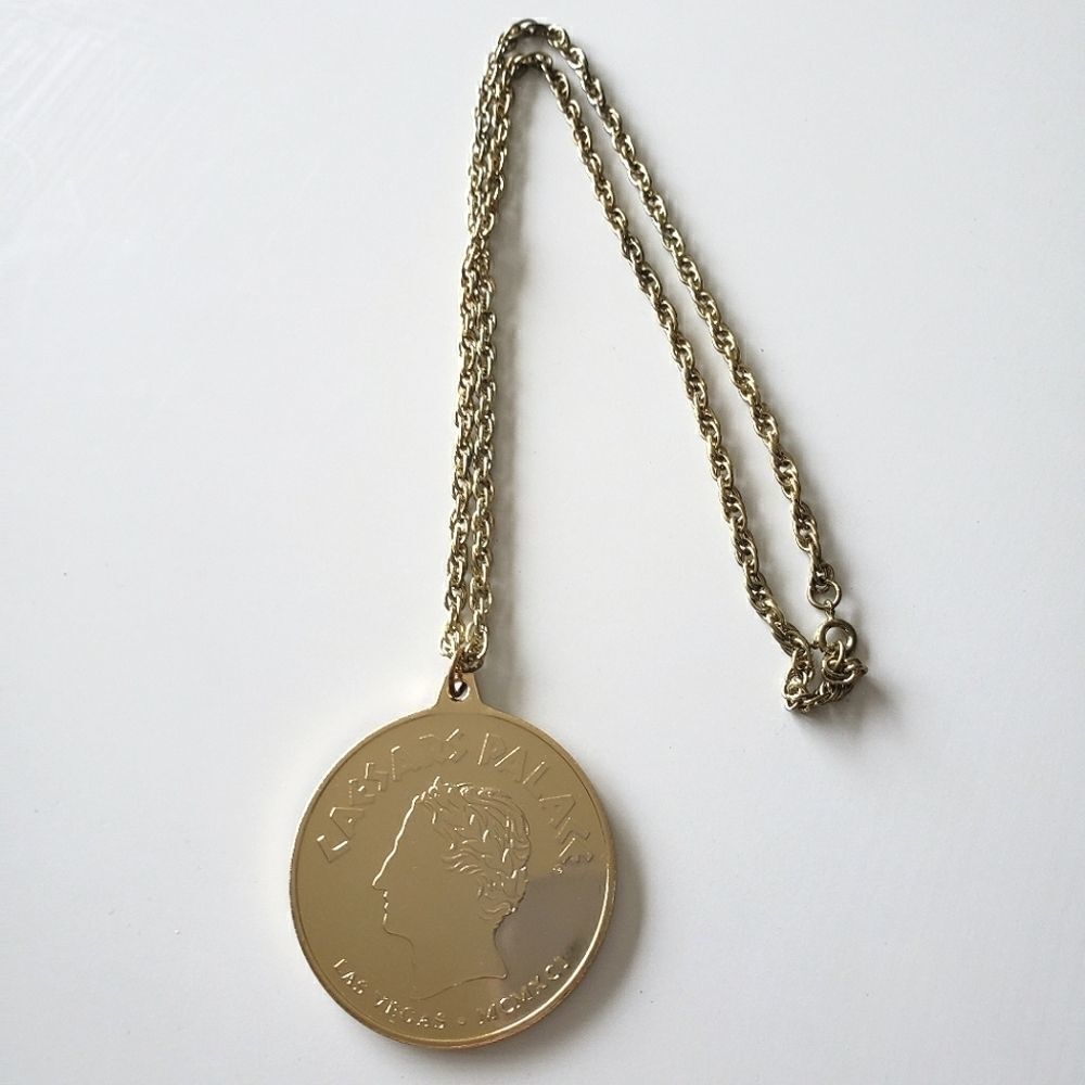 Caesars Palace Gold Tone Las Vegas Medal Necklace